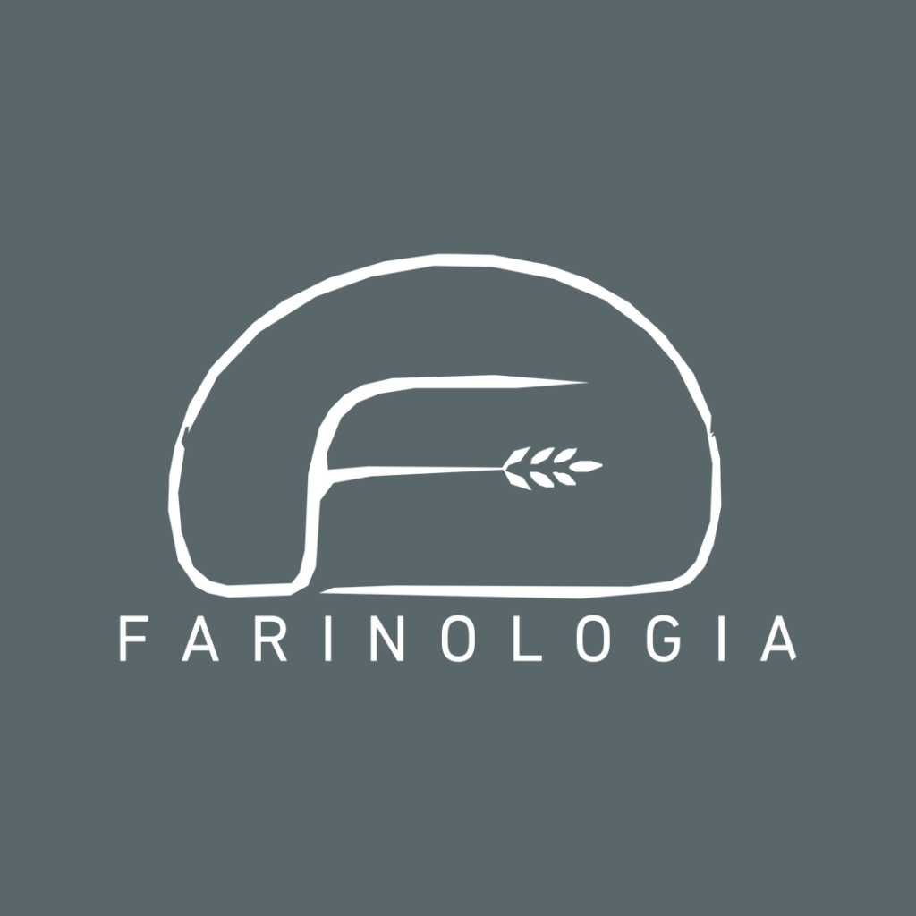 Logo Farinologia: una pagnotta stilizzata con la F e una spiga di grano